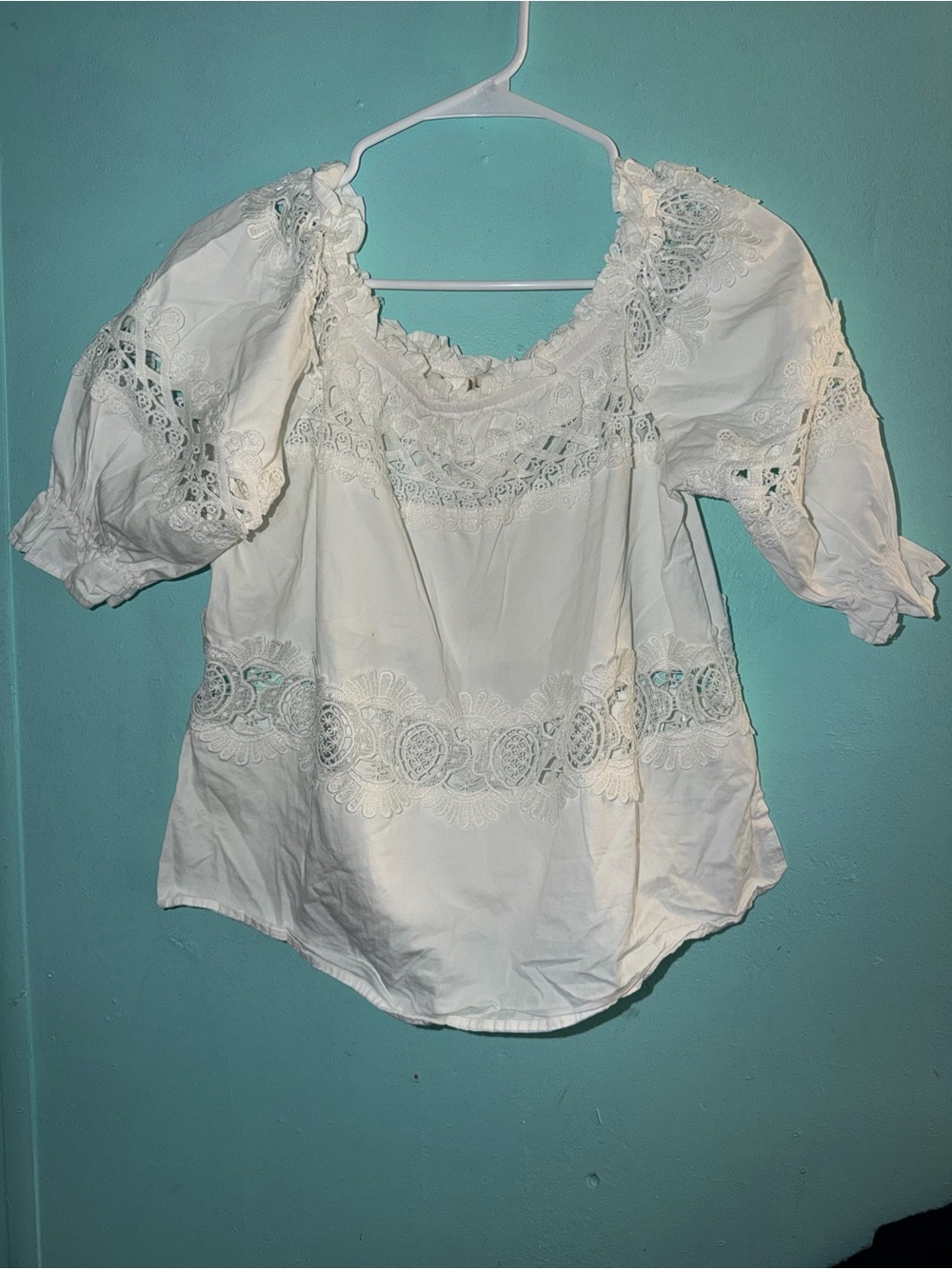 White Lace-Trim Peasant Blouse - Women